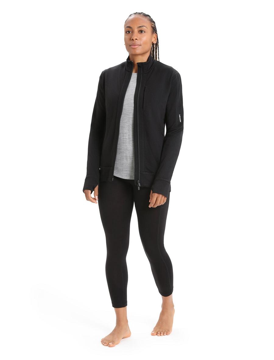 Black Women's Icebreaker Merino Quantum III Long Sleeve Zip Hoodie | USA 1681NWYB